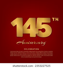 Vector template with golden pattern number style isolated on red background, simple and luxury vector template for 145th anniversary celebration event