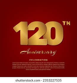 Vector template with golden pattern number style isolated on red background, simple and luxury vector template for 120th anniversary celebration event