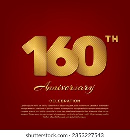 Vector template with golden pattern number style isolated on red background, simple and luxury vector template for 160th anniversary celebration event