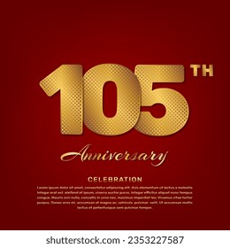 Vector template with golden pattern number style isolated on red background, simple and luxury vector template for 105th anniversary celebration event