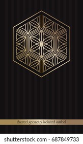 Vector template of golden sacred geometry symbol with Lotus flower for luxury products brochure. Vector illustration 