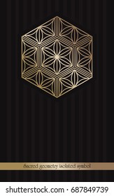 Vector template of golden sacred geometry symbol with Lotus flower for luxury products brochure. Vector illustration 