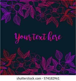 Vector template with gradient red and purple floral borders on dark navy background.