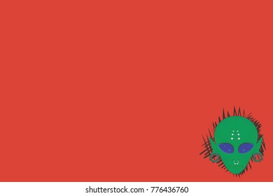 vector template green face of an alien in geometric tattoos with piercings and stretched ears on a red background