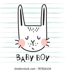 vector template of a greeting card, cute bunny and baby boy text