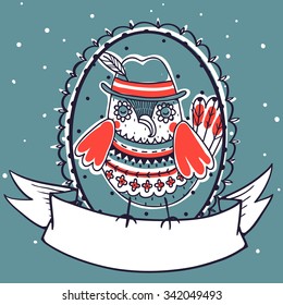 Vector template for a greeting card with a  funny owl 