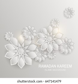 Vector template greeting card with intricate Arabic with Paper graphic of Islamic geometric art.