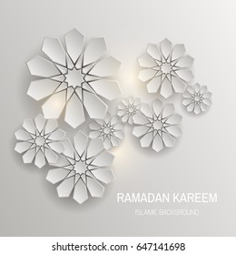 Vector template greeting card with intricate Arabic with Paper graphic of Islamic geometric art.