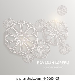 Vector template greeting card with intricate Arabic with Paper graphic of Islamic geometric art.