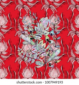 Vector template greeting card, invitation and advertising banner, brochure on a red, neutral and gray colors. Vintage Invitation or wedding card with mandala pattern and elegant floral elements.