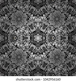 Vector template greeting card, invitation and advertising banner, brochure on a black, white and gray colors. Vintage Invitation or wedding card with mandala pattern and elegant floral elements.