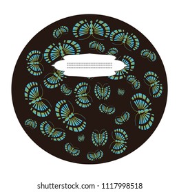 Vector template for greeting card or invitation with ornate doodle hand drawn butterflies.  Beautiful black and white vector frame