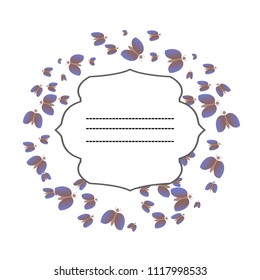 Vector template for greeting card or invitation with ornate doodle hand drawn butterflies.  Beautiful black and white vector frame