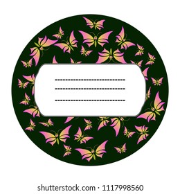 Vector template for greeting card or invitation with ornate doodle hand drawn butterflies.  Beautiful black and white vector frame