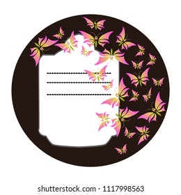 Vector template for greeting card or invitation with ornate doodle hand drawn butterflies.  Beautiful black and white vector frame