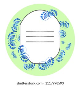 Vector template for greeting card or invitation with ornate doodle hand drawn butterflies.  Beautiful black and white vector frame