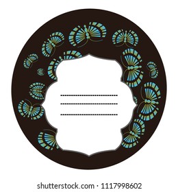 Vector template for greeting card or invitation with ornate doodle hand drawn butterflies.  Beautiful black and white vector frame