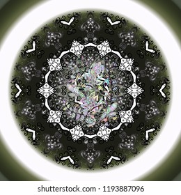 Vector template greeting card, invitation and advertising banner, brochure on a gray, neutral and green colors. Vintage Invitation or wedding card with mandala pattern and elegant floral elements.
