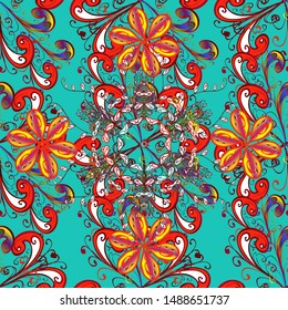 Vector template greeting card, invitation and advertising banner, brochure on a white, blue and red colors. Vintage Invitation or wedding card with mandala pattern and elegant floral elements.