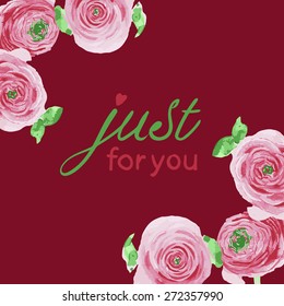 vector template greeting card or invitation for a celebration with place for your text, roses in watercolor style