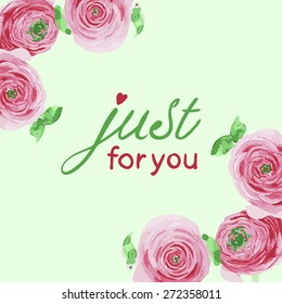 vector template greeting card or invitation for a celebration with place for your text, roses in watercolor style