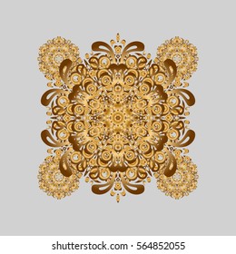 Vector template greeting card, invitation and advertising banner, brochure on a gray background. Vintage Invitation or wedding card with mandala pattern and elegant floral elements with gold gradient.