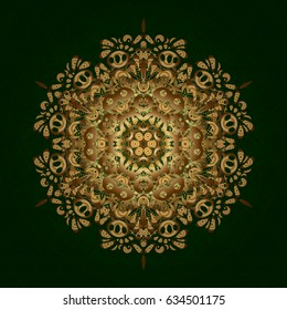 Vector template greeting card, invitation and advertising banner, brochure on a green background. Vintage Invitation or wedding card with mandala pattern and elegant elements with gold gradient.