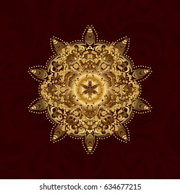 Vector template greeting card, invitation and advertising banner, brochure on a brown background. Vintage Invitation or wedding card with mandala pattern and elegant elements with gold gradient.