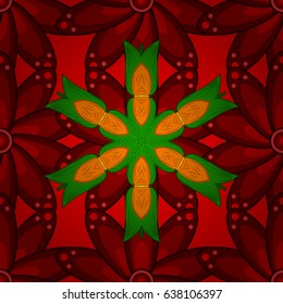 Vector template greeting card, invitation and advertising banner, brochure on a red background. Vintage Invitation or wedding card with mandala pattern and elegant floral elements.