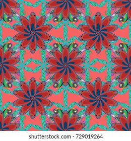 Vector template greeting card, invitation and advertising banner, brochure on a pink, blue and red colors. Vintage Invitation or wedding card with mandala pattern and elegant floral elements.