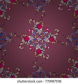 Vector template greeting card, invitation and advertising banner, brochure on a purple, black and beige colors. Vintage Invitation or wedding card with mandala pattern and elegant floral elements.