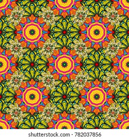 Vector template greeting card, invitation and advertising banner, brochure on a yellow, black and orange colors. Vintage Invitation or wedding card with mandala pattern and elegant floral elements.
