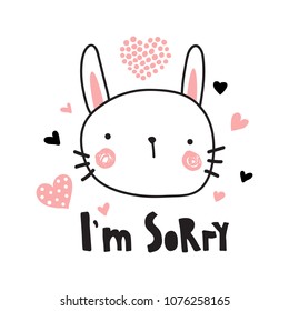 vector template of a greeting card, I'm sorry text and cute bunny illustration