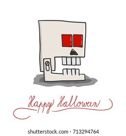 Vector template of Halloween card. Concept with robotic skull on the white background.