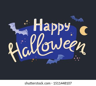 Vector template Halloween happy card or banner for print or web with various icons in line style.