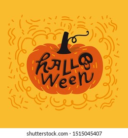 Vector template of Halloween party invitations or greeting cards with handwritten calligraphy lettering. illustration of pumpkin, ghost, spider,
bat, skull