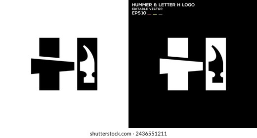 Vector template of hammer logo with initial H, repair, home maintenance, building, EPS 10