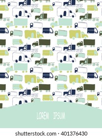 Vector template with hand drawn cars. Cartoon colored transport pattern for  brochures, posters, greeting cards, flyers. 