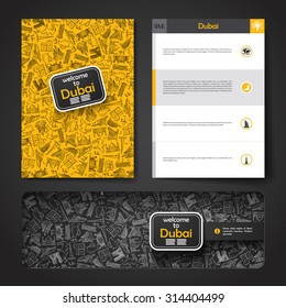 Vector template with hand drawn doodles Dubai theme. Target marketing concept.