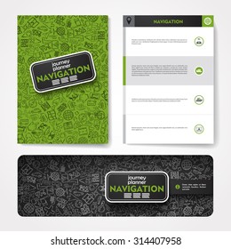 Vector template with hand drawn doodles navigation theme. Target marketing concept.