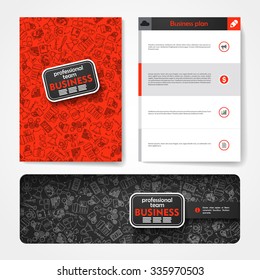 Vector template with hand drawn doodles business theme. Concept of design brochure