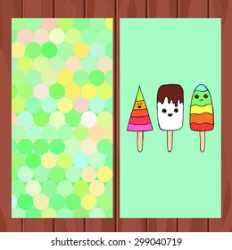 vector template with hand drawn kawaii ice cream