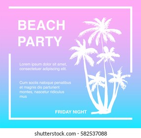 a vector template with hand drawn palm trees; sketched; doodle style; a frame to place your text; with a gradient background