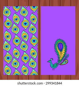 vector template with hand drawn peacock