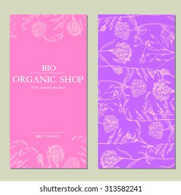 Vector template with hand-draw wild flowers and herbs. Layout, mockup design for cosmetics, store, label, natural and organic products