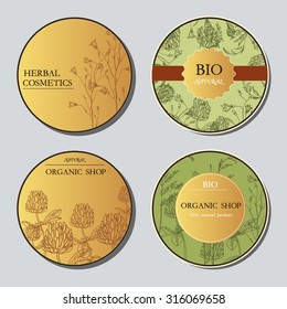 Vector template with hand-draw wild flowers and herbs. Layout, mockup design for cosmetics, store, label, natural and organic products