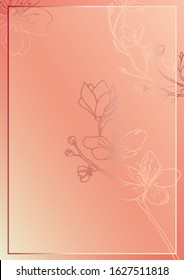 Vector Template With Hand-drawn Cherry Blossom Outlines Design. For Invitations, Post Cards, Beauty Salon Price Design And Instagram Stories. Pastel Minimalistic Sakura Silhouette Spring Design.