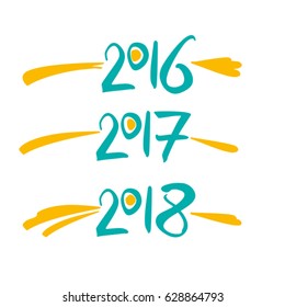 Vector template handwritten figures 2016, 2017, 2018. 