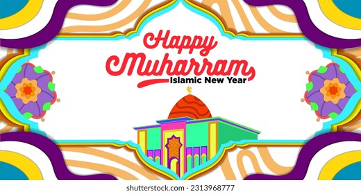 Vector Template Happy Muharram Islamic New Year with Full Color Style