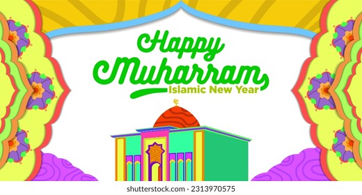 Vector Template Happy Muharram Islamic New Year with Beautiful Full Color Style